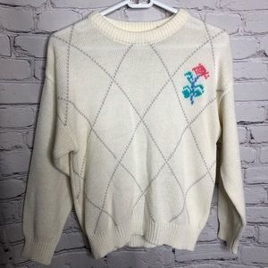 Maison Gabriel vintage white floral and dip and shaped sweater size medium